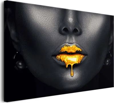 Produktbild von Leinwandbild Wandbilder für das Schlafzimmer Goldene Lippen Frau 80x120cm