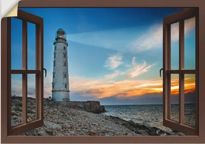 Produktbild von ARTland Wandbild, selbstklebend Fensterblick Leuchtturm Größe: 70x50 cm