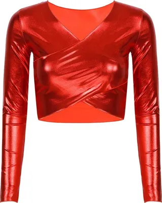Immagine prodotto di Top metallizzato da donna taglia S - camicia a maniche lunghe con scollo a V, senza pancia, elegante camicetta a portafoglio party Halloween carnevale rave concerto festa in maschera