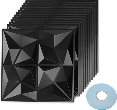 Obrázek produktu pro Hebitod 12ks 3D panelů na zeď Polyvinylchlorid PVC - obklady na zeď a strop - 30x30 cm (0,9 m²) - lehké, flexibilní a snadno se instalují - černé - s oboustrannou páskou