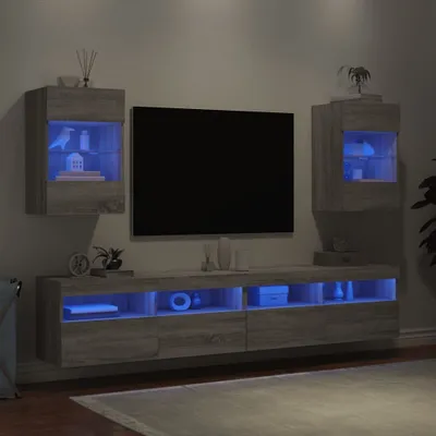 Produktbild von "im Sonderangebot"TV-Board - Fernsehtisch - Wandschränke mit LED-Leuchten für TV 2 Stk. Grau Sonoma - NeuMöbel4008751