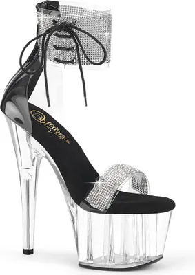 Produktbild von ADORE-727RS Pleaser Damen Plateau Riemchen Sandaletten Strass Manschette schwarz