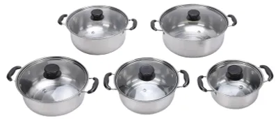 5-teiliges Edelstahl-Kochtopfset mit Glasdeckeln, Induktion geeignet