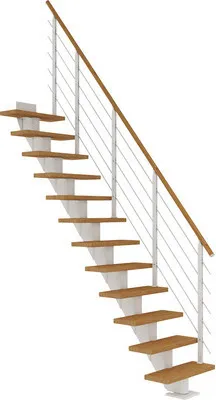 Produktbild von Pertura Mittelholmtreppe Malva Eiche Leimholz Weiß Gerade 65 cm 11 Stufen / 12 Steigungen Relinggeländer Reinweiß RAL 90