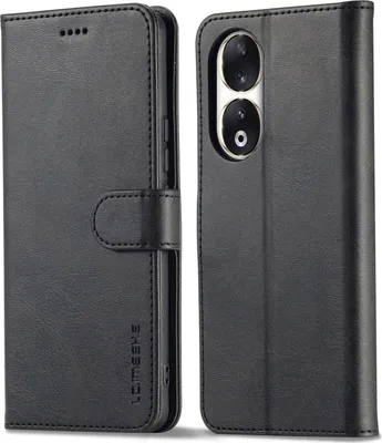 Obrázek produktu pro Pouzdro pro Honor 90 kožené flipové pouzdro s magnetickým uzávěrem a stojánkem, ochranné pouzdro černé