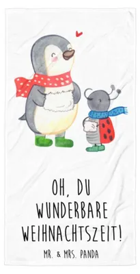Produktbild von Mr. & Mrs. Panda Strandtuch Smörle Winterzeit - Weiß - Geschenk, Handtuch, Weihnachtsgruß, Weihnachtszeit, Weihnachten, Grüße, Duschtuch, Duschhandtuch, Badehandtuch