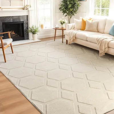 Teppich 200x300 cm, waschbar, modern, geometrisch, Kurzflor, Beige