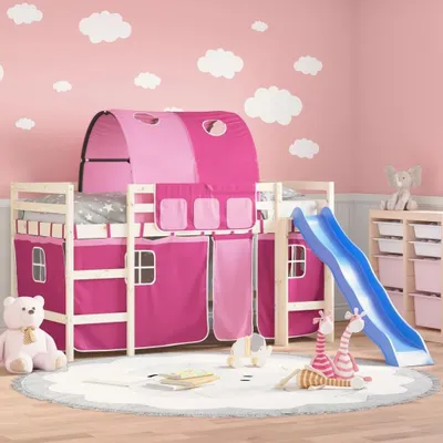 Produktbild von Vorhangset für Hochbetten im Kinderzimmer, Bettvorhang mit Tunnel, Rosa Polyester