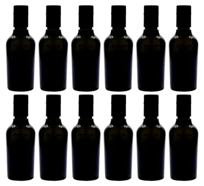 Produktbild von 12er Set Ölflaschen 250 ml aus Grünglas für Essig und Öl mit Ausgießer