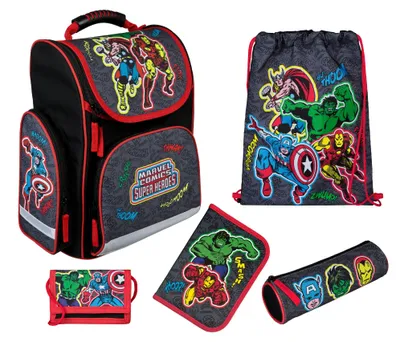 Produktbild von Schultasche Avengers Jungen 1. Klasse, Schulranzen Superhelden Schwarz mit Zubehör