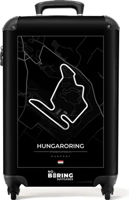 Produktbild von NoBoringSuitcases.com® Koffer Handgepäck Trolley Rollkoffer Kleine Reisekoffer mit 4 Rollen - Rennstrecke - Sport - Hungaroring - F1 - Schwarz und weiß - Cabin Size < 55x40x23 cm & 55x40x20 cm - Fotokoffer - Kabinenkoffer - BoardgepäckHandgepäck Koffer 55x35x20 cm, 36L,