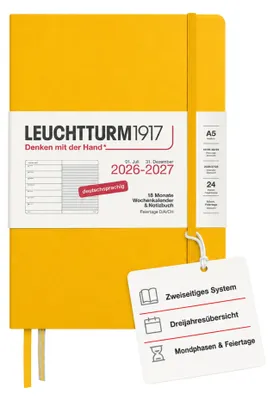 Produktbild von LEUCHTTURM1917 Wochenkalender 2027 A5 mit Notizbuch, liniert - Terminplaner Deut