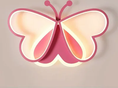 A pink butterfly-shaped ceiling light.