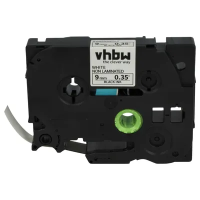 Produktbild von vhbw Schriftband-Kassette kompatibel mit Brother P-Touch P700, D600VP, H100R, D600, H100LB, E100VP, E100 Etiketten-Drucker 8m x 9mm Schwarz auf Weiß