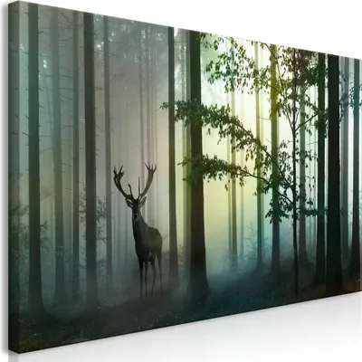 Image de Tableau mural Mega XXXL Forêt 250 x 125 cm Impression artistique en un seul morceau au format XXL à monter soi-même Tableaux sur toile Tableaux modernes Décoration murale DIY Décoration d'intérieur Cerf Paysage c-C-0235-ak-g
