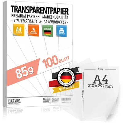 Produktbild von Transparentpapier Bedruckbar Weiß DIN A4-100 Blatt 85 g/m²