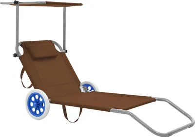 Produktbild von Möbel-Stil Klappliege mit Sonnenschutz und Rädern Stahl Taupe"2024"Neu CC9904078