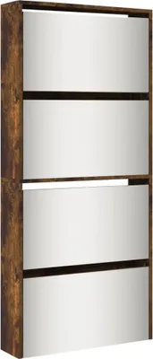 Produktbild von vidaXL Schuhschrank mit Spiegel 4 Fächer Räuchereiche 63x17x134 cm