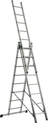 Produktbild von Aluminium-Vielzweck-Leiter mit 3x 8 Sprossen, Erreichbare Arbeitshöhe 5512 mm als Anlegeleiter