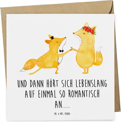 Produktbild von Mr. & Mrs. Panda Grußkarte Füchse Hochzeit - Weiß - Geschenk, Verlobungsgeschenk, Glückwunschkarte, faltkarte, anlasskarte, doppelkarte, Klappkarte