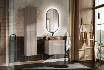 Zdjęcie produktu dla Zestaw mebli łazienkowych 60cm z umywalką nablatową i lustrem LED