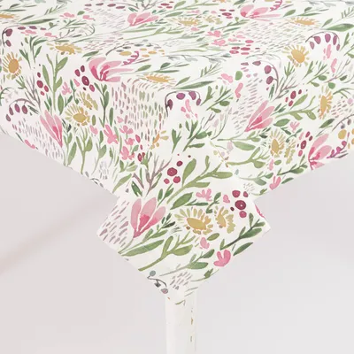 Produktbild von Tischdecke Aquarell Blumen weiß rosa grün in versch. Größen Größe 130x220cm