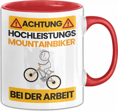 Produktbild von Mountainbiker Tasse Geschenk Lustiger Spruch Geschenkidee für Mountainbiker Achtung Hochleistungs Mountainbiker Bei Der Arbeit (Rot)