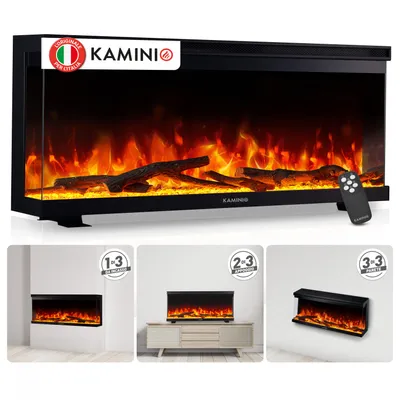 Immagine prodotto di KAMINIO Camino elettrico LEA - Caminetto 3-in-1 con vista panoramica, riscaldamento, effetto fiamma 3D, 12 colori di fiamma, telecomando - 36 pollici, Immagine generata dall'IA