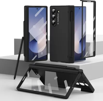 Immagine prodotto di Custodia per Samsung Galaxy Z Fold 6, PC rigido con protezione della cerniera e supporto per penna, con protezione dello schermo nero