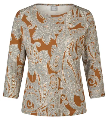 Produktbild von Rabe T-Shirt mit Paisley-Druck, 3/4-Ärmeln und elastischer Baumwolle, Braun, Größe 50