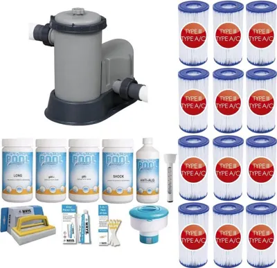 Obrázok produktu pre WAYS - Starostlivosť o bazén - Balík Veľký Deluxe & filtračné čerpadlo 5678 L/u & 12 filtrov typu III
