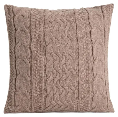 Obrázek produktu pro Potah na polštář HOMLA FLAVE, měkký, barva taupe, s vzorem pleteniny, 45 x 45 cm
