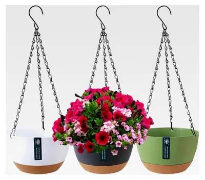 Produktbild von 3 Stück Blumenampel, Hängende Blumentöpfe für Innen und Außen mit Drainagelöchern und Abnehmbarem Untersetzer