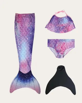 Produktbild von MYLILY | Meerjungfrauenflosse Kinder | Mermaid Tail | Monoflosse Mädchen | Flosse Meerjungfrau Mädchen | Set aus Flosse und Bikini Blue Sky - 134/140