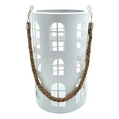 Produktbild von Laterne XXL Windlicht rund Haus weiß 28 cm Metall Kerzenhalter Industrial