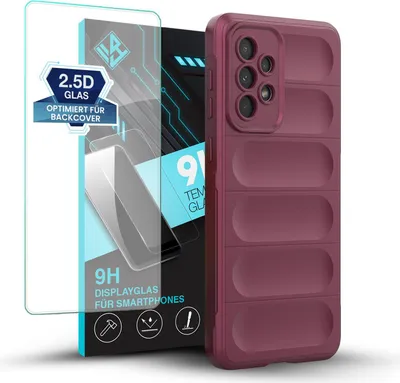 Produktbild von Handy Hülle für Samsung Galaxy A33 5G mit 9H Displayglas Displayschutz Plus Grip Case Cover Schutzhülle Softgrip Farbe: Burgunder Rot