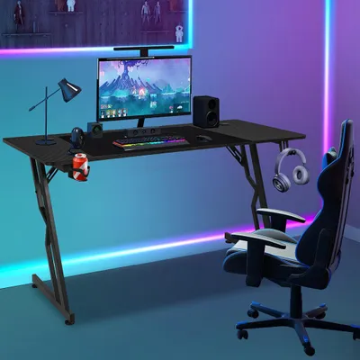 Produktbild von Ikodm 120x60cm Gaming Schreibtisch Computertisch mit Desktop   LED Gaming Tisch Ergonomisch Ergonomischer Arbeitstisch Z-Form