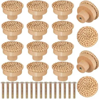 Image de Boutons de meubles en bois - Boutons de tiroir en bois - Boutons de tiroir en bois - Lot de boutons en bois - Boutons de tiroir décoratifs en bois - Boutons de tiroir en bois avec poignées en bois pour cuisines, armoires et salons