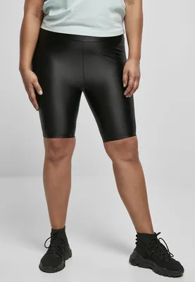 Obrázok produktu pre Urban Classics TB4342 | Dámske lesklé metalické cyklistické šortky s vysokým pásom Radlerhose - Farbe: Größe: Black - Farba: čierna: M