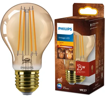 Zdjęcie produktu dla Philips Bursztynowa żarówka z widocznym spiralnym żarnikiem 25 W A60 E27, 3,1 W, 25 W, E27, 250 lm, 15000 h, Flame