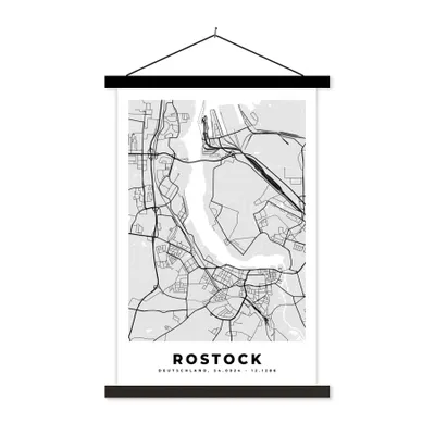 Produktbild von MuchoWow® Textilposter Rostock - Karte - Stadtplan - Deutschland 40x60 cm mit schwarzem Rahmen - Wanddekorationen