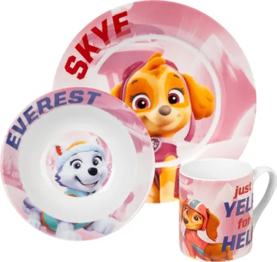 Produktbild von Paw Patrol Frühstücksset für Kinder - Geschirr Set 3-teilig Teller, Schale & Tasse aus Porzellan