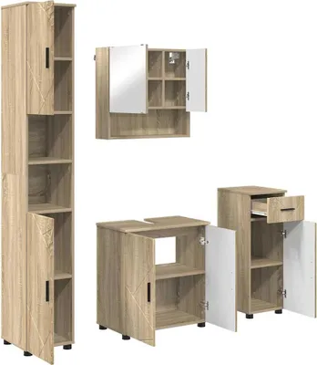 Produktbild von Badezimmermöbel-Set 4 pcs Sonoma-Eiche Holzwerkstoff & Metall