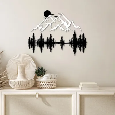 Produktbild von Wallity, Nature And Mountain - 14, Dekoratives Wandaccessoire aus Metall, 100 % METALL, Schwarz, 59 x 25 cm