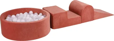 Obrázok produktu pre MeowBaby penové ihrisko 3-prvková penová hracia súprava s okrúhlym bazénom s loptičkami, 200 loptičiek, zamat, Marsala Red: biela/priehľadná