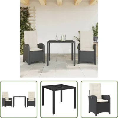 Produktbild von The Living Store 3-tlg. Garten-Essgruppe mit Kissen Schwarz Poly Rattan