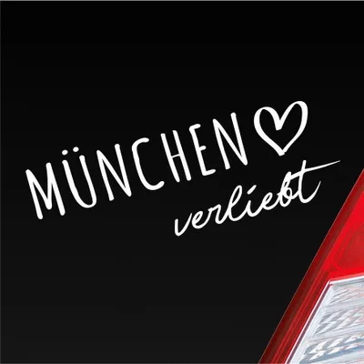 Produktbild von Auto Aufkleber München verliebt Herz Stadt Heimat Liebe Car 19x7 cm Weiss Glanz Sticker Heckscheibenaufkleber