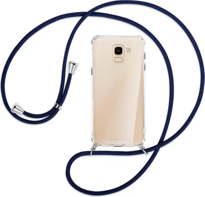 Produktbild von Handykette Backcover-Schutzhülle mit Band (Metall silberfarben) für Samsung Galaxy J6 2018 - dunkelblau