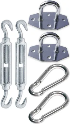Produktbild von sunprotect 83250 Sonnensegel-Montage-Set, Zubehör für viereckige Segel, stahlfarben (1 Set, 6-teilig)