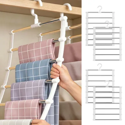 Platzsparende Hosenbügel 4er-Set, 7 Stangen, faltbar, Edelstahl